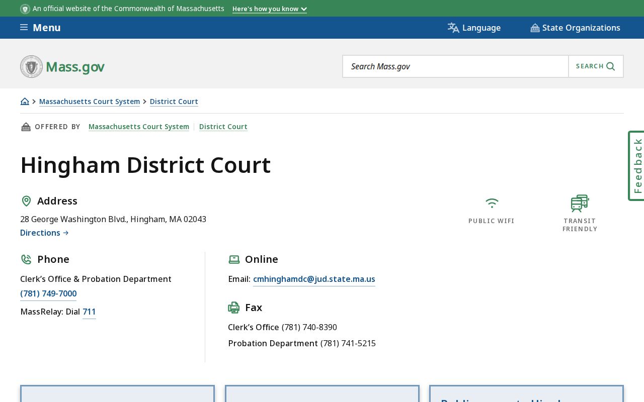 Plymouth County bench warrant lookup context showing the Hingham District Court contact and transit panel