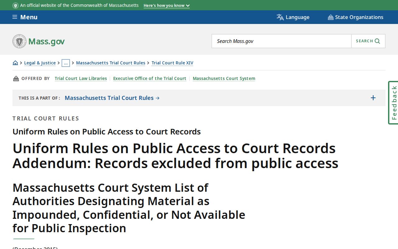 Plymouth County warrant records access list showing search warrant and juvenile records excluded from public access