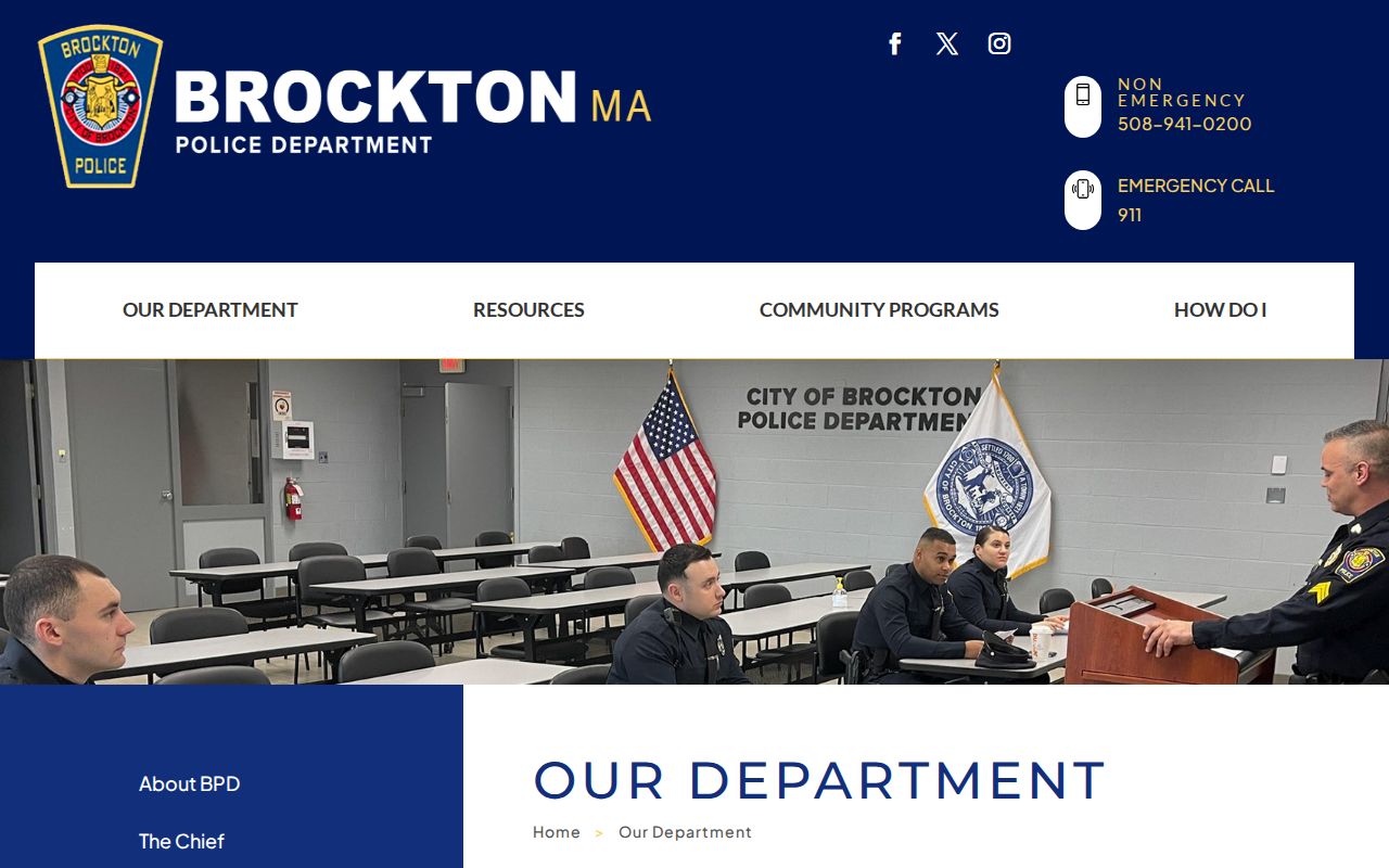 Plymouth County city court warrant page context showing the Brockton Police department and contact interface